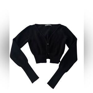 THE KRIPT Black Cropped Knit Sweater – Long Sleeve Ribbed Cardigan Top
